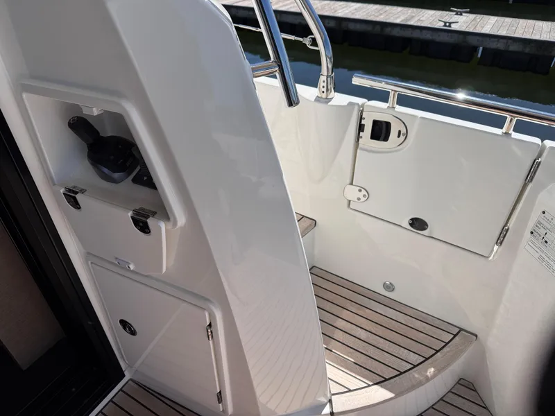 Slide: The Image of 2023 Prestige 520 F-Line yacht deck with sleek design and modern features. - 38