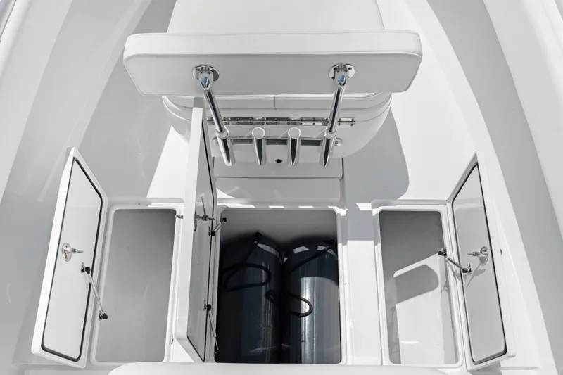 Slide: The Image of 2024 Contender 35 ST boat storage compartments and seating detail. - 34