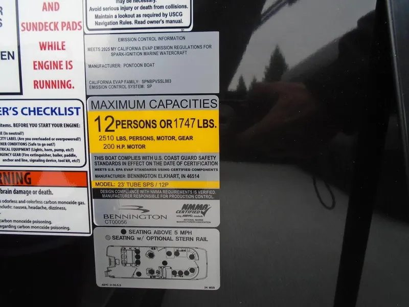 Slide: The Image of Capacity label on 2025 Bennington M Swingback 24 MSB, max 12 persons or 1747 lbs. - 13