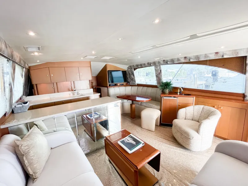 Slide: The Image of Luxurious interior of 2002 Ocean Yachts 48 Super Sport with elegant seating and modern decor. - 19