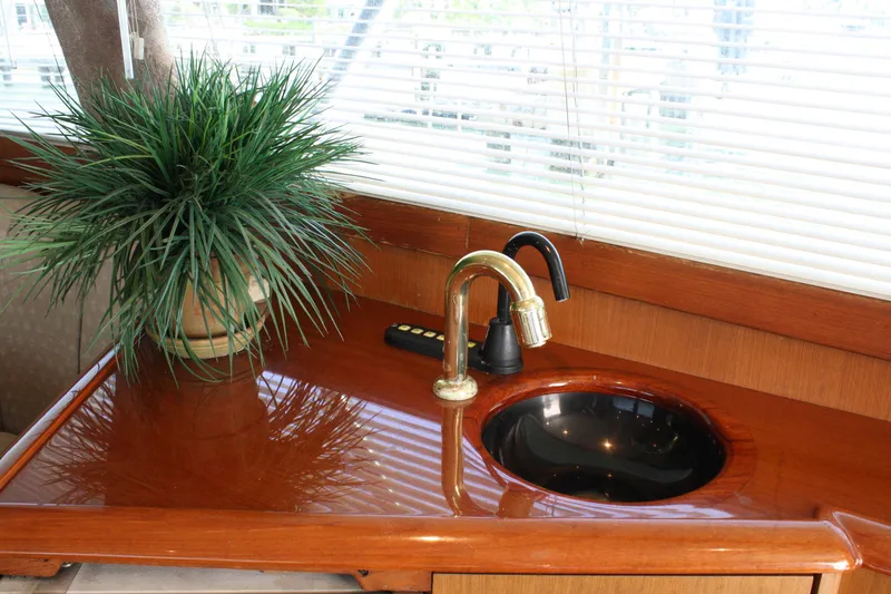 Slide: The Image of Luxurious 2002 Ocean Yachts 48 Super Sport interior with sink and decorative plant. - 33