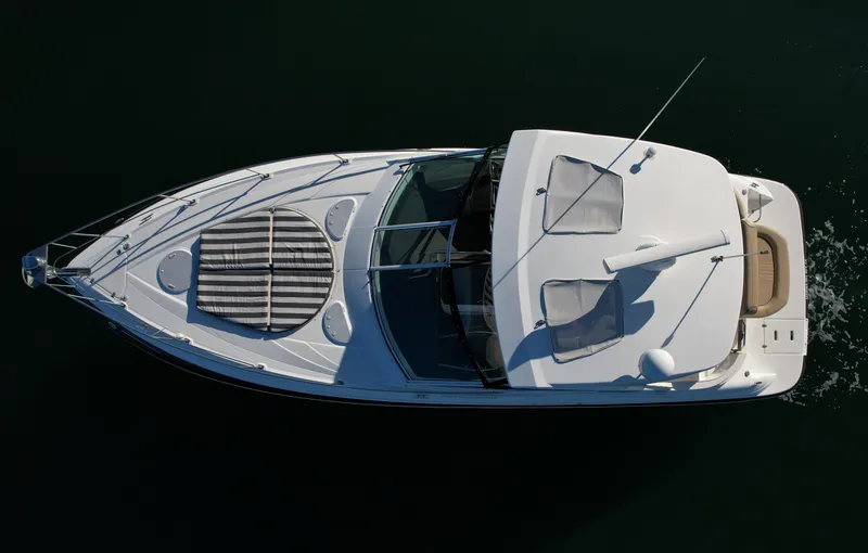 Slide: The Image of Aerial view of 2012 Cruisers Yachts 35 Express boat on water. - 5