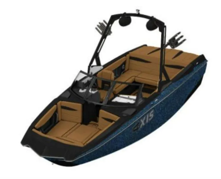 Slide: The Image of 2025 Axis A225 boat with sleek design, brown seating, and black accents. - 1
