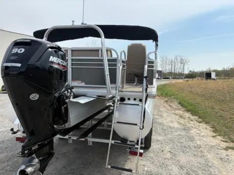 Slide: The Image of 2023 Sun Tracker Party Barge 20 DLX with Mercury 90 engine, rear view. - 39