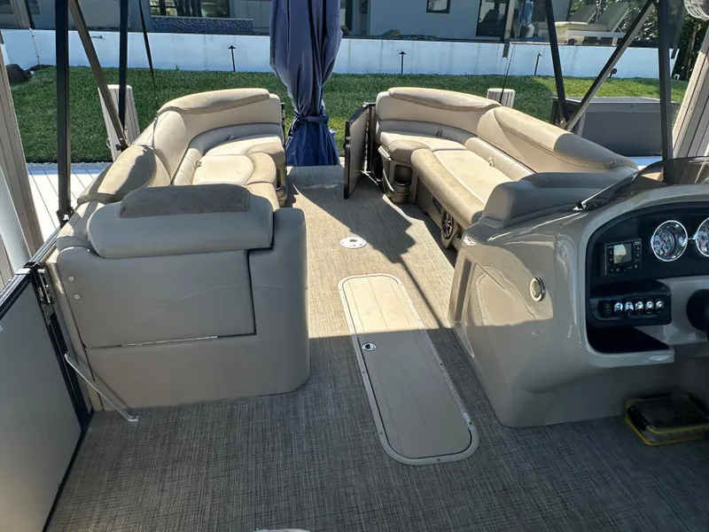 Slide: The Image of 2020 Avalon Catalina Platinum Quad Lounger interior with spacious seating and modern dashboard. - 18