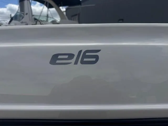 Slide: The Image of 2019 Bayliner Element E16 boat with "e16" logo on the side. - 24