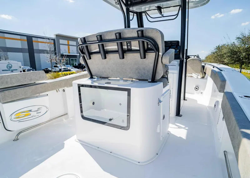 Slide: The Image of 2025 Sea Hunt Gamefish 27 FS boat interior with seating and storage, showcasing modern design. - 9