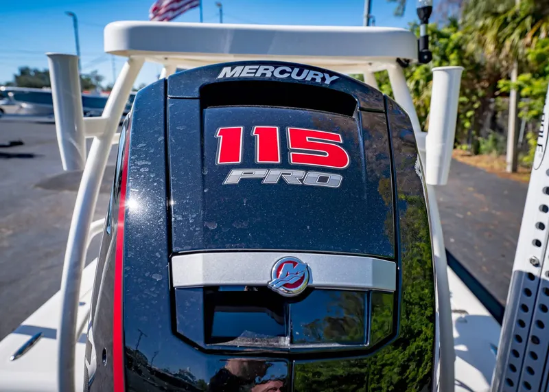 Slide: The Image of Mercury 115 Pro outboard motor on 2024 Spyder FX 19 Vapor boat. - 14
