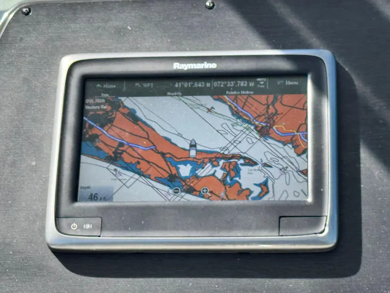 Slide: The Image of Raymarine navigation display on 2014 Sea Ray 370 Sundancer, showing detailed nautical chart. - 32
