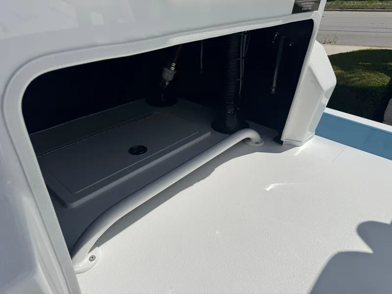 Slide: The Image of 2025 SCB R24 boat storage compartment with sleek design and modern features. - 16
