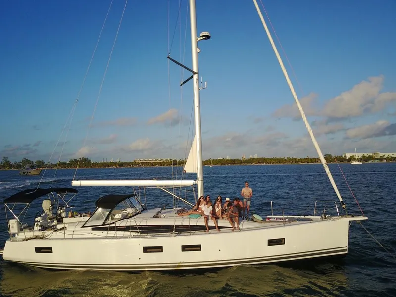 Slide: The Image of Sailing Jeanneau 54 yacht on clear blue ocean, 2021 model. - 4