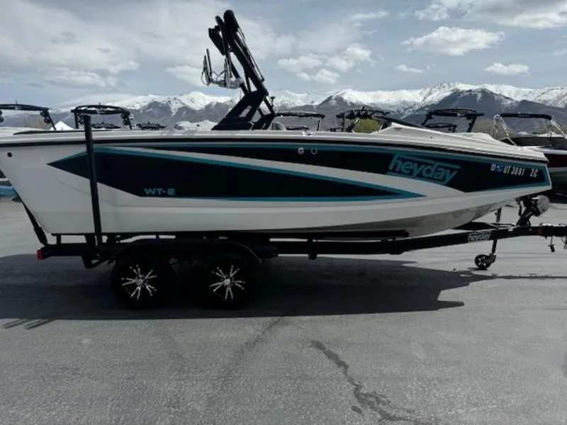Slide: The Image of 2018 Heyday WT-2 boat on trailer with mountain backdrop. - 5