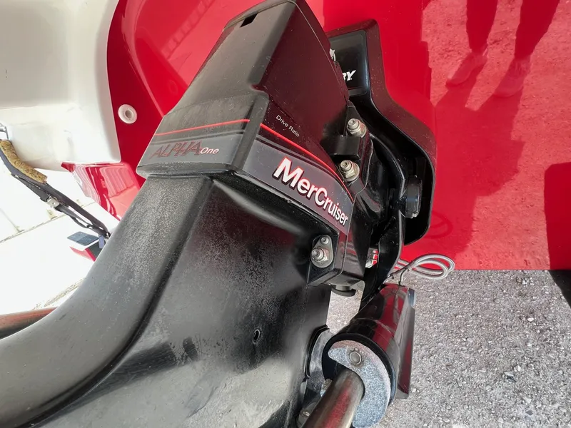 Slide: The Image of Close-up of a 2015 Monterey 218 Super Sport's MerCruiser Alpha One engine. - 2