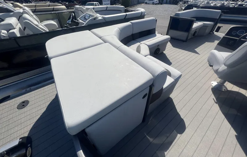 Slide: The Image of 2024 Bentley Pontoons Legacy 200 Cruise interior with spacious seating and modern design. - 10