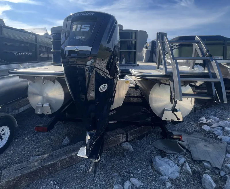 Slide: The Image of 2024 Bentley Pontoons Legacy 200 Cruise with Mercury 115 GT engine, rear view. - 4