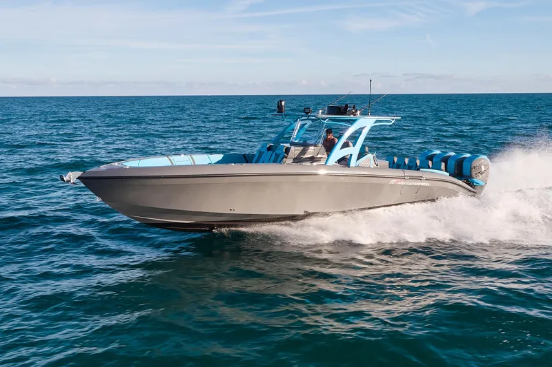 Slide: The Image of 2021 Midnight Express 37 Open boat cruising on open water. - 29