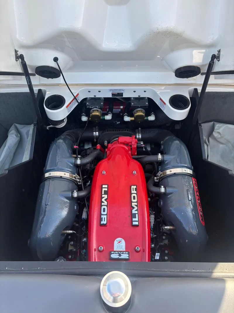 Slide: The Image of 2015 MasterCraft X23 engine compartment with Ilmor MV8 6.2 engine. - 15