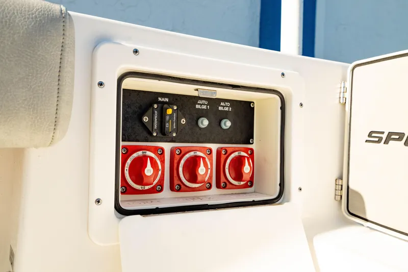 Slide: The Image of Control panel on a 2020 Sportsman Heritage 251 Center Console boat. - 14