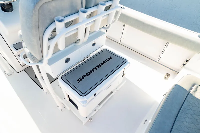 Slide: The Image of 2020 Sportsman Heritage 251 Center Console boat interior with seating and storage. - 17