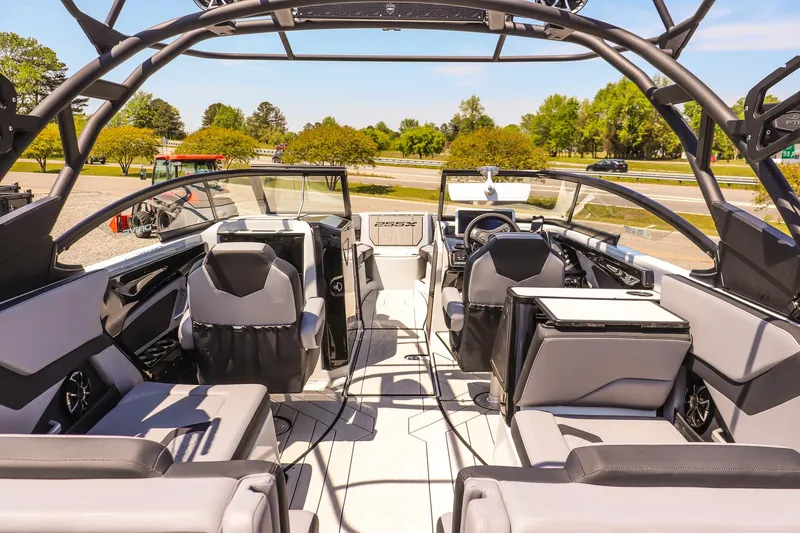 Slide: The Image of 2024 Yamaha Boats 255XD interior with modern seating and sleek design. - 15