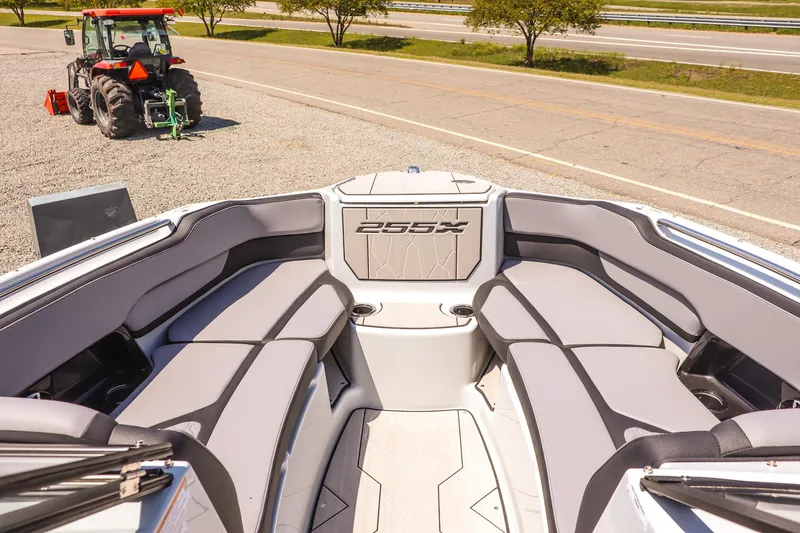 Slide: The Image of 2024 Yamaha Boats 255XD interior with spacious seating and modern design. - 17