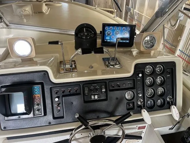 Slide: The Image of 1970 Chris-Craft Commander Sport Cruiser Fly Bridge with ladder and door detail. - 12