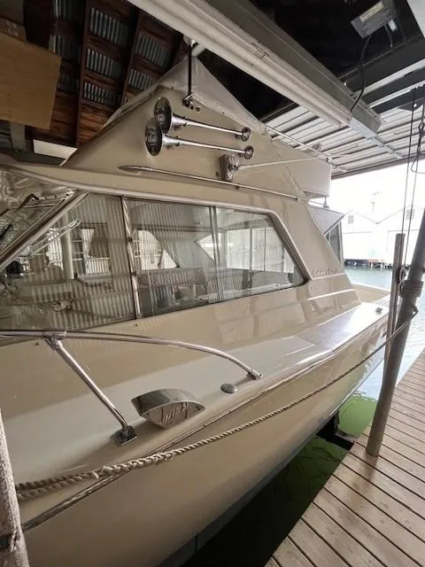 Slide: The Image of 1970 Chris-Craft Commander Sport Cruiser Fly Bridge dashboard with gauges and controls. - 5