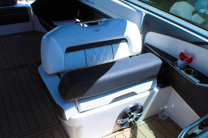 Slide: The Image of 2022 Regal 33 OBX boat interior with luxurious seating and modern design. - 12