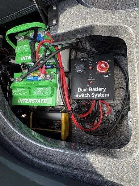 Slide: The Image of Dual battery switch system in 2023 Crest Caribbean RS 230 SLC boat. - 22