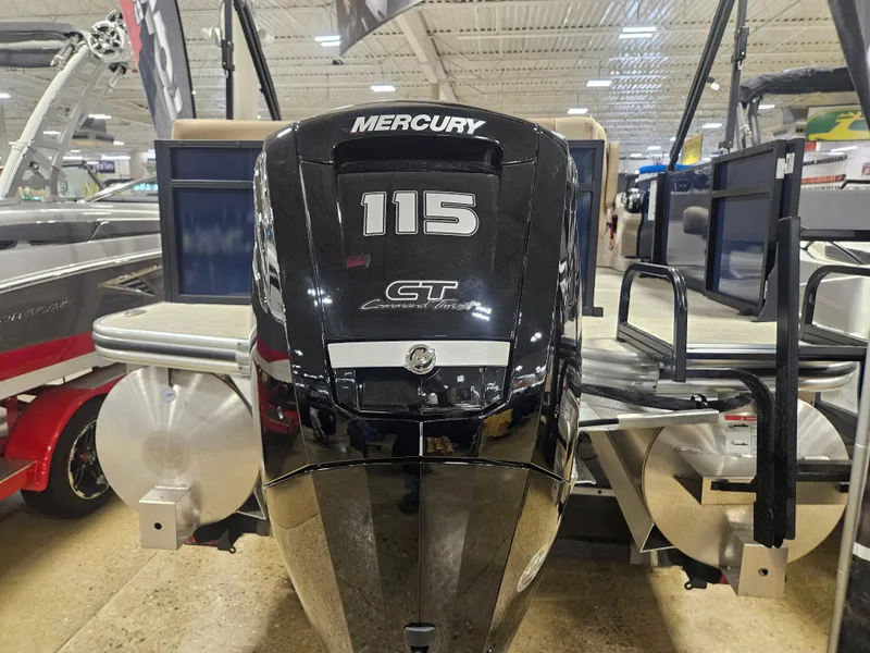 Slide: The Image of Mercury 115 GT outboard motor on 2025 Lowe LS210 boat in showroom. - 9