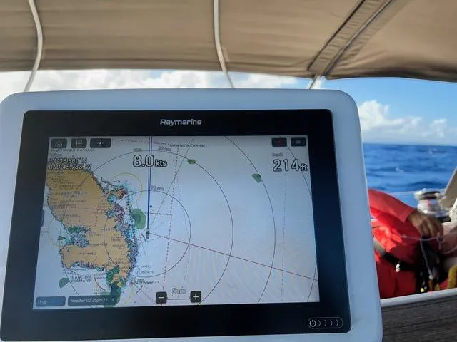 Slide: The Image of Navigation display on Jeanneau Sun Odyssey 51, showing 8.0 knots speed, ocean view in background. - 19