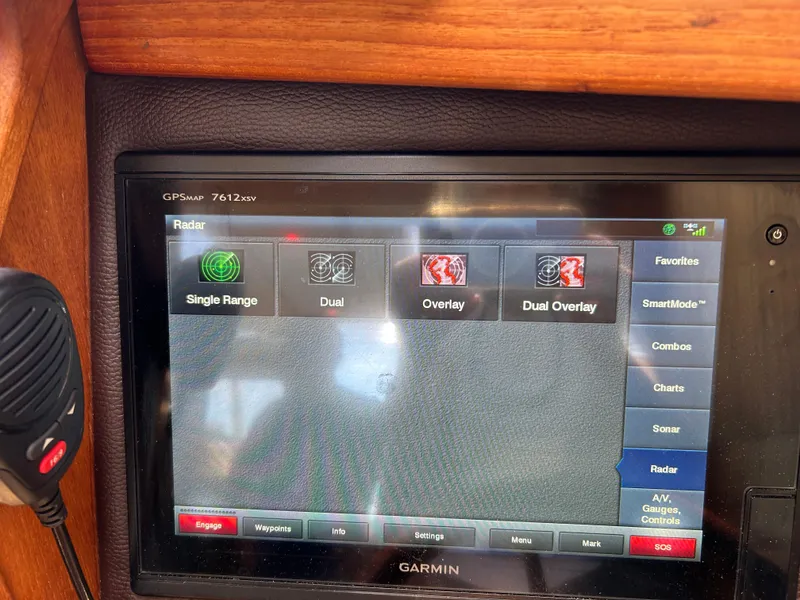 Slide: The Image of Garmin GPS display on 2017 Ranger Tugs R-27 boat, showing radar options. - 13