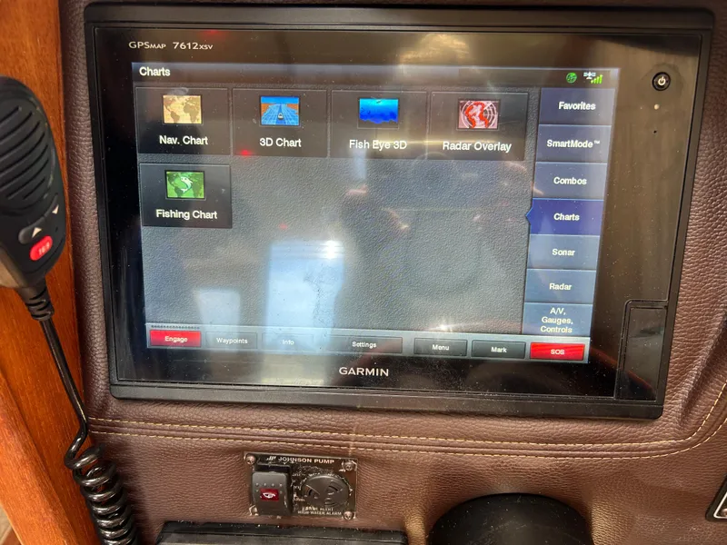 Slide: The Image of Garmin GPS display on 2017 Ranger Tugs R-27, showing navigation and fishing charts. - 14