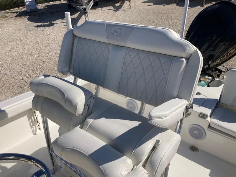 Slide: The Image of 2025 Key West 250BR boat seat with diamond stitching and armrests. - 17