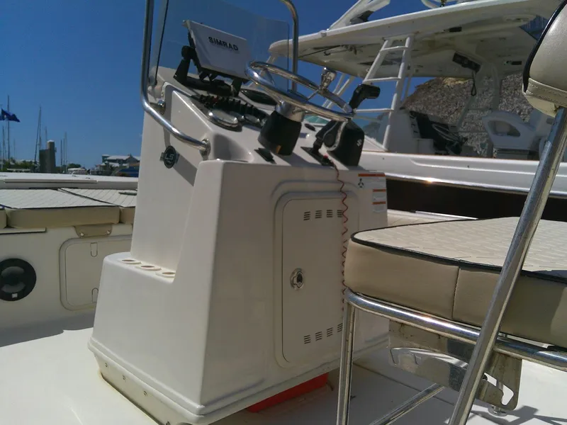 Slide: The Image of 2021 Carolina Skiff 17 LS boat interior with steering console and seating. - 8