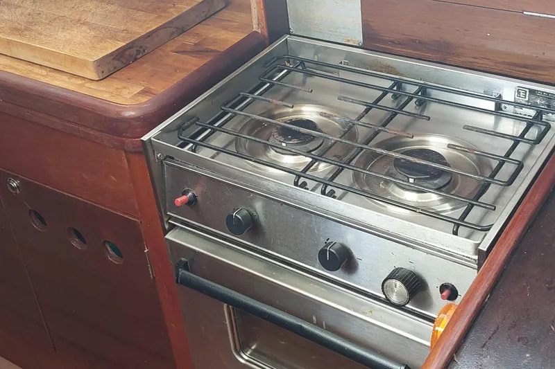 Slide: The Image of Stainless steel stove in 1999 Beneteau Oceanis 40CC yacht kitchen. - 13
