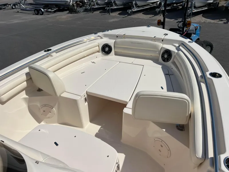 Slide: The Image of 2022 Grady-White Fisherman 216 boat interior with seating and storage compartments. - 3