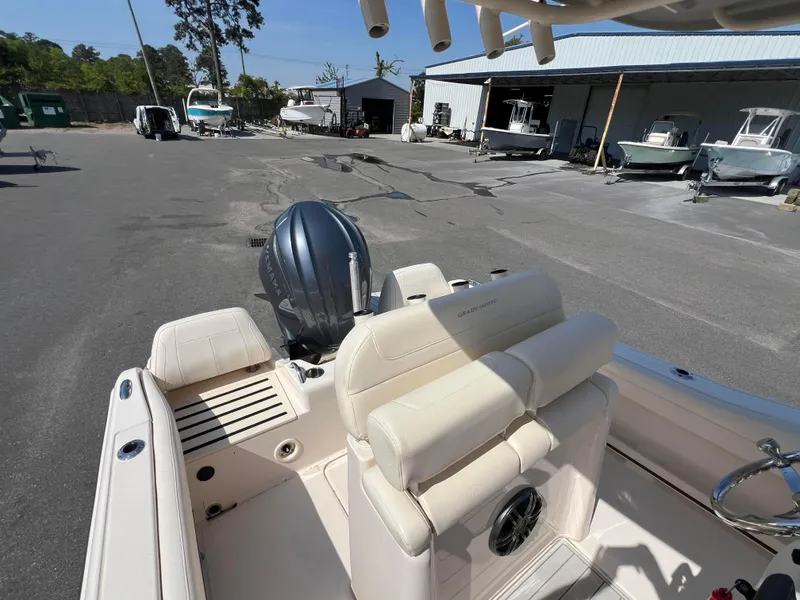 Slide: The Image of 2022 Grady-White Fisherman 216 boat with outboard motor in a marina setting. - 4