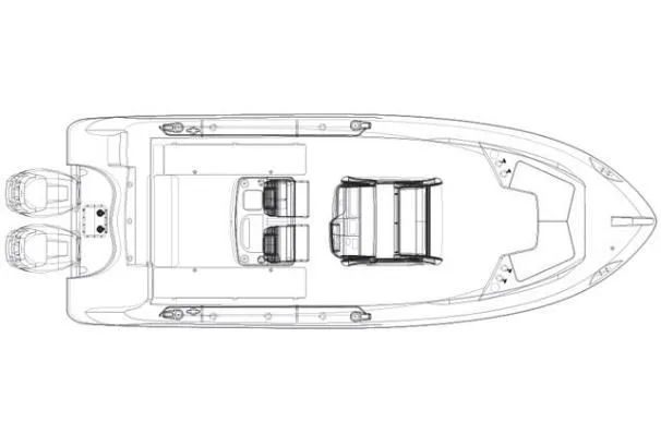 Slide: The Image of Top view schematic of a 2015 Boston Whaler 250 Outrage boat layout. - 36