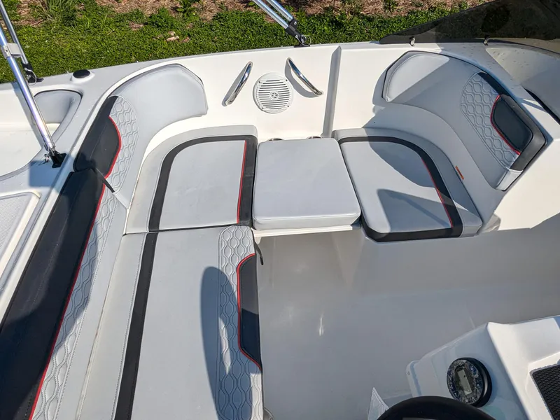 Slide: The Image of 2025 Bayliner Element M17 boat interior with stylish seating and modern design. - 11