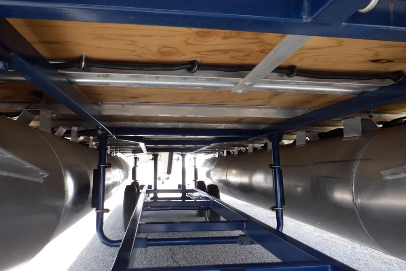 Slide: The Image of 2024 SunChaser Geneva Cruise 22 LR DH pontoon detail, showcasing sleek aluminum design. - 12