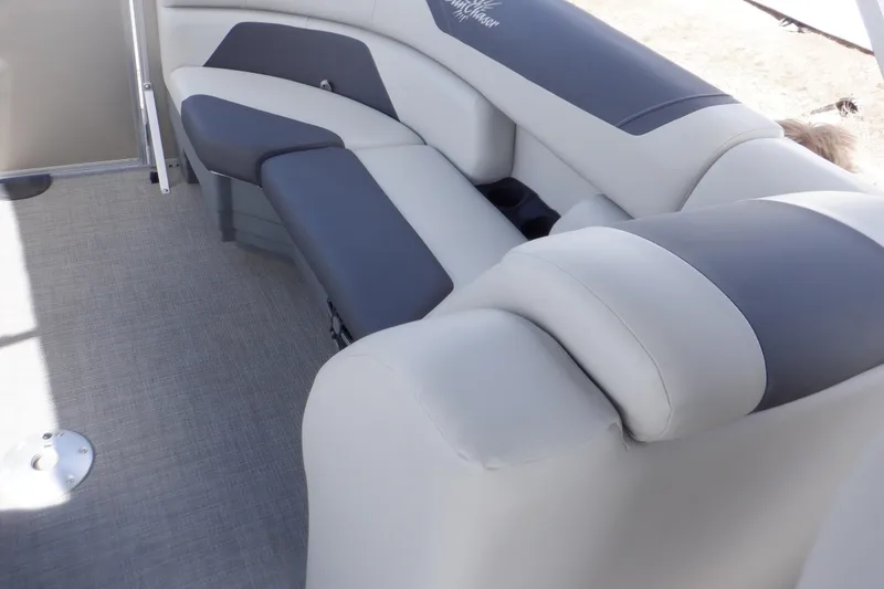 Slide: The Image of 2024 SunChaser Geneva Cruise 22 LR DH boat interior with storage compartment open. - 29