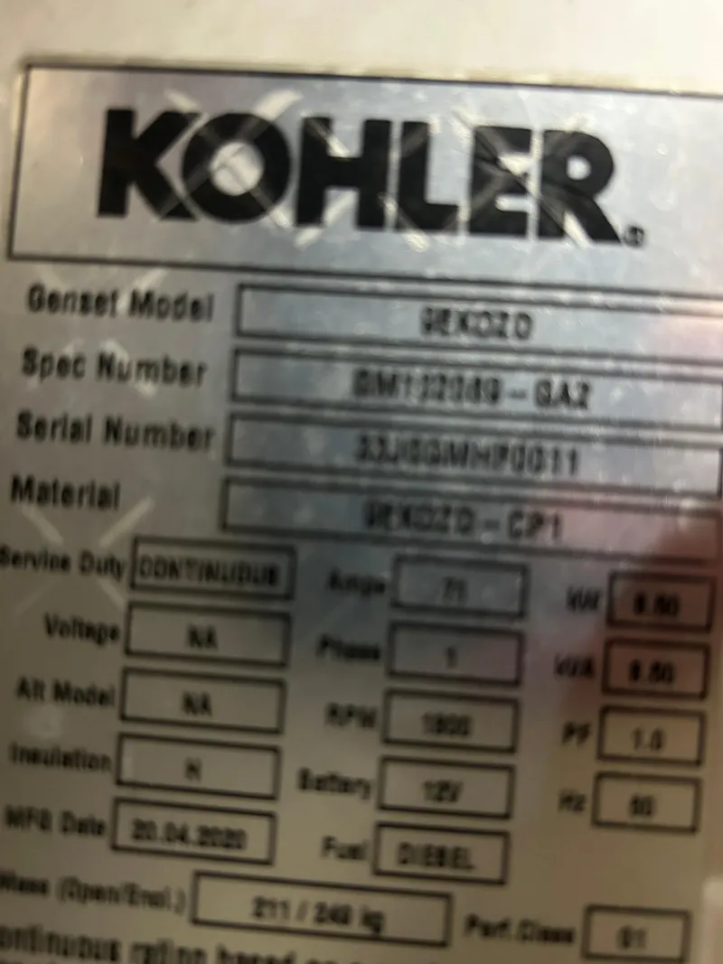 Slide: The Image of Close-up of a Kohler generator label on a 1998 Tiara Yachts 3500 Express. - 34