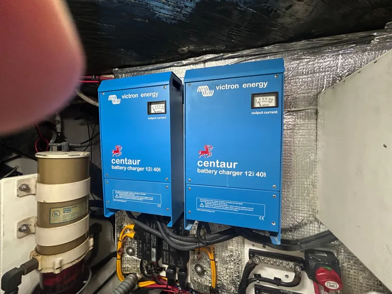 Slide: The Image of Battery chargers in a 1998 Tiara Yachts 3500 Express engine room. - 37