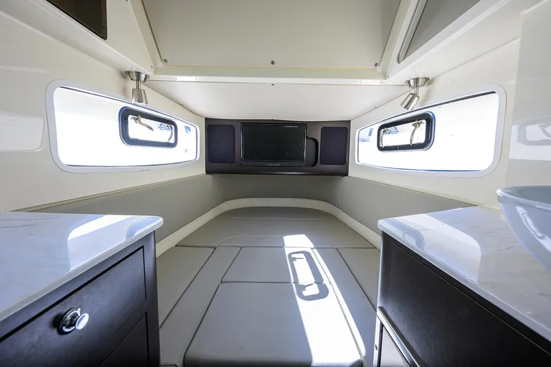 Slide: The Image of 2023 Scout 355 LXF cabin interior with modern design and natural light. - 39