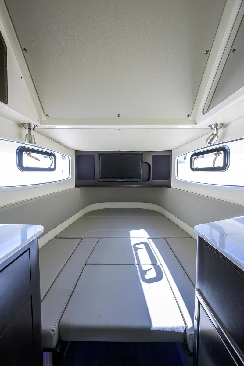 Slide: The Image of 2023 Scout 355 LXF cabin interior with modern design and natural light. - 40