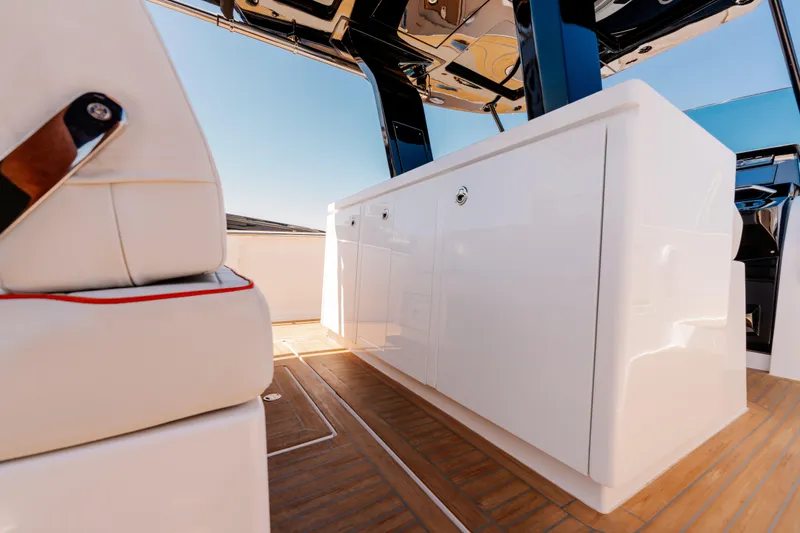 Slide: The Image of 2022 Pardo Yachts 38 interior with sleek cabinetry and modern design elements. - 10