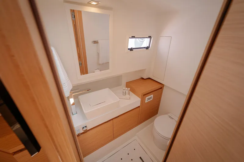 Slide: The Image of Modern bathroom interior of 2022 Pardo Yachts 38, featuring sleek design and compact amenities. - 16