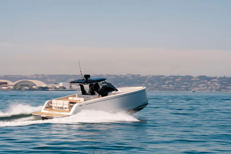 Slide: The Image of 2022 Pardo Yachts 38 cruising on open water, showcasing sleek design and performance. - 1
