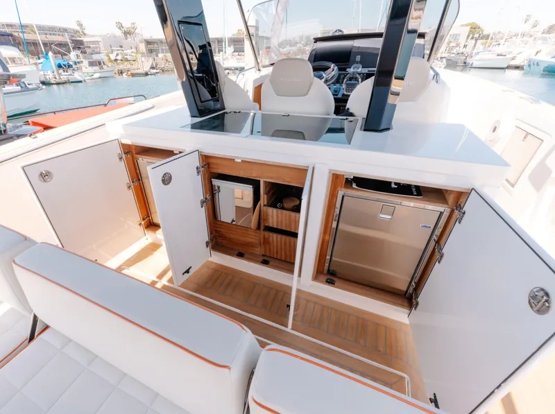Slide: The Image of Luxury Pardo Yachts 38 interior, 2022 model, featuring sleek cabinetry and modern design. - 9